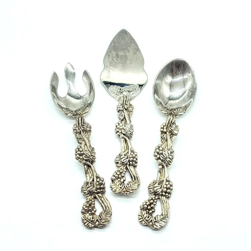Vintage Godinger Silverplate Grapes Leaves 3-Piece Serving Set